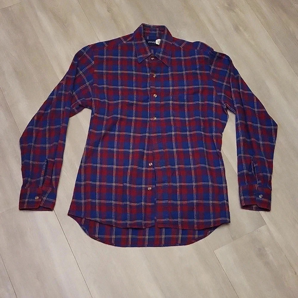 Wrangler Mens Medium Vintage Blue Red Plaid Cotton Collared Button Up Casual - Picture 1 of 7